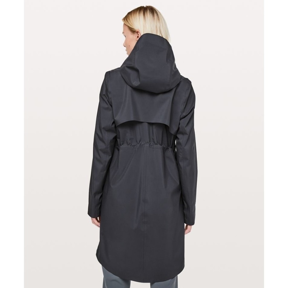 Lululemon EUC Rain Rules Jacket Black Waterproof Hooded Parka Coat Womens Size 8 - Picture 2 of 8